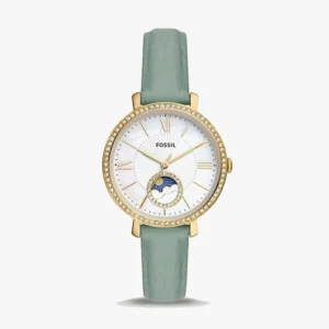 Elegant Fossil watch with gold details and blue leather strap